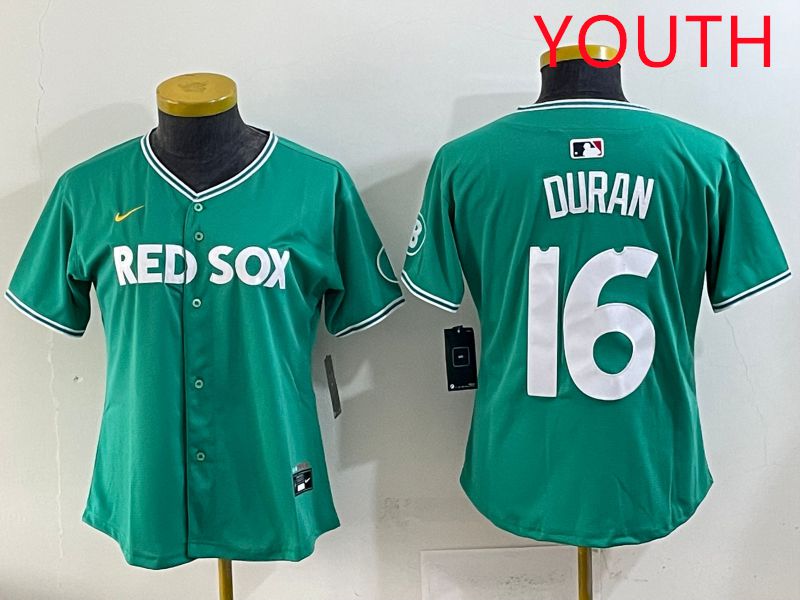 Youth 2025 Boston Red Sox 16 Duran Dark Green Joint Name Nike MLB Jersey style 2